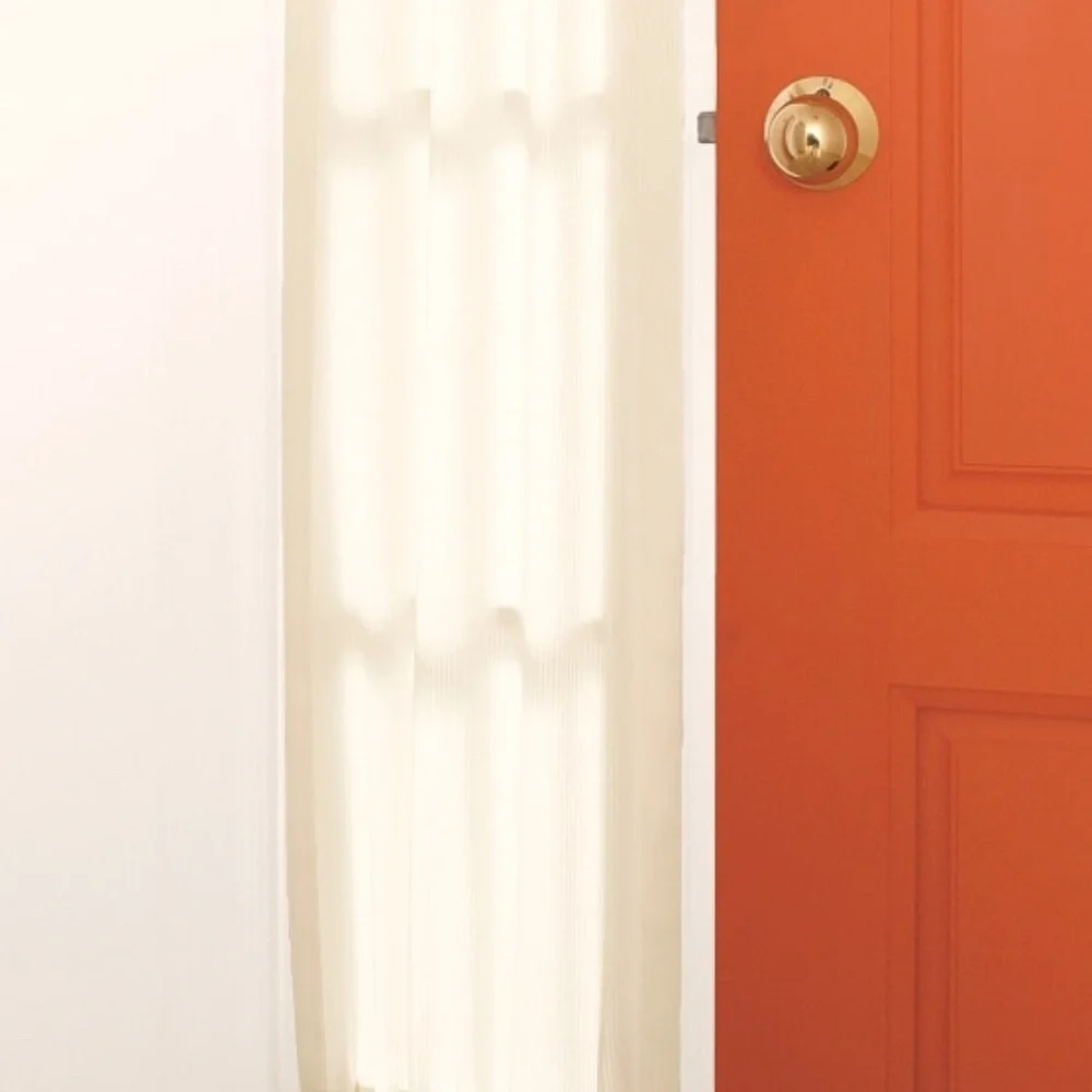 Natural Striped Semi-Sheer Sidelight Panels w/ Adjustable Magnetic Rods